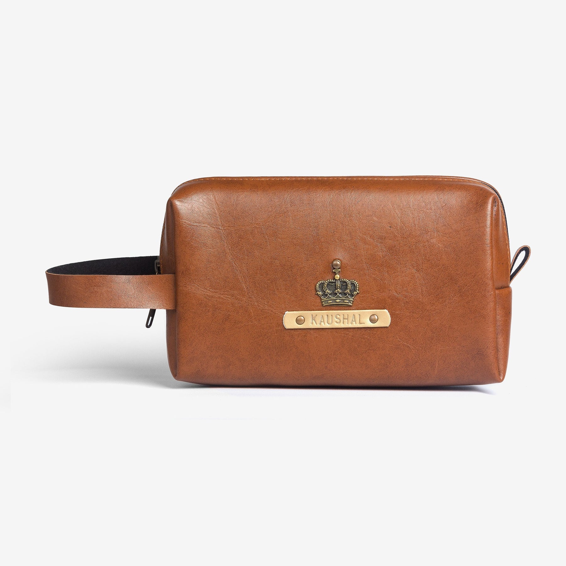 Personalised Large Leather Vanity Pouch for Brother - Tan