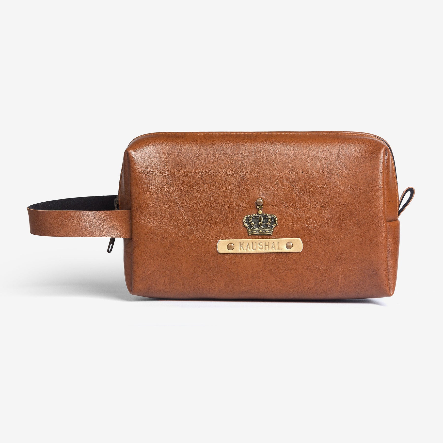 Personalised Large Leather Vanity Pouch for Brother - Tan